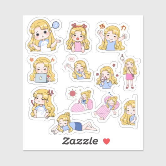Cute Chibi Girl Emotions Vinyl Sticker Set (Vel)