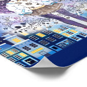 Cute chibi girl in een stad met sterren poster (Hoek)