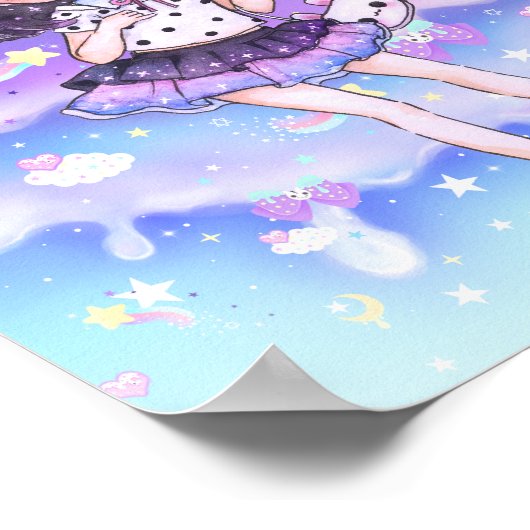 Cute chibi girl in kawaii pastelmelkwegstelsel poster (Hoek)