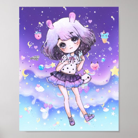 Cute chibi girl in kawaii pastelmelkwegstelsel poster (Voorkant)