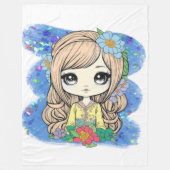 Cute Chibi Girl met blauwe Waterverf en glitter Fleece Deken (Voorkant)