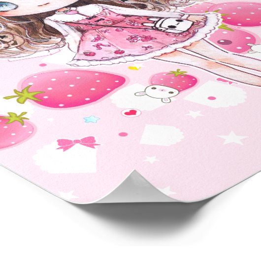Cute chibi girl met kawaii aardbeien poster (Hoek)