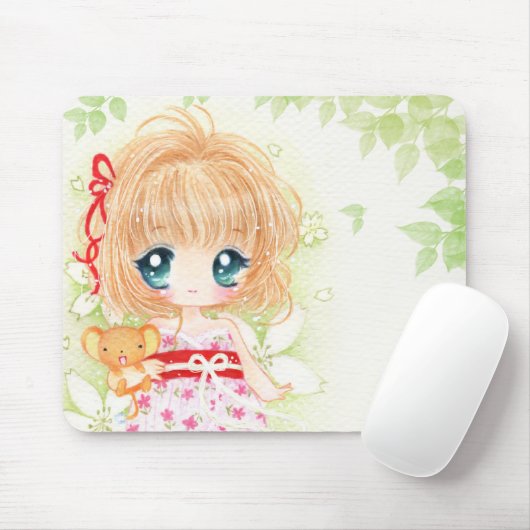 Cute chibi girl met kawaii plushie muismat (Met muis)