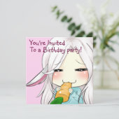 Cute chibi girl met konijnenoorts kaart (Staand voorkant)