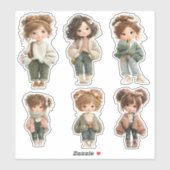 Cute Chibi Girl Sticker Sheet  6 Adorable Stickers (Vel)