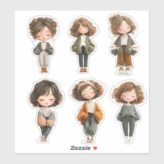 Cute Chibi Girl Sticker Sheet – Closed Eyes Poses (Vel)