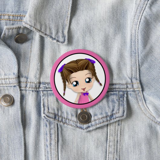 Cute Chibi Girl Sticking Tongue Out Button (In situ)