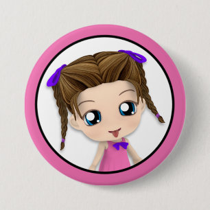 Cute Chibi Girl Sticking Tongue Out Button