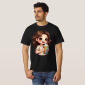 Cute Chibi Girl with Rainbow Swirl Drink" 🧁🌈 T-shirt (Voorkant volledig)