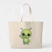 Cute Chibi Green Alien Tote Bag – Kawaii Space Cha (Achterkant)