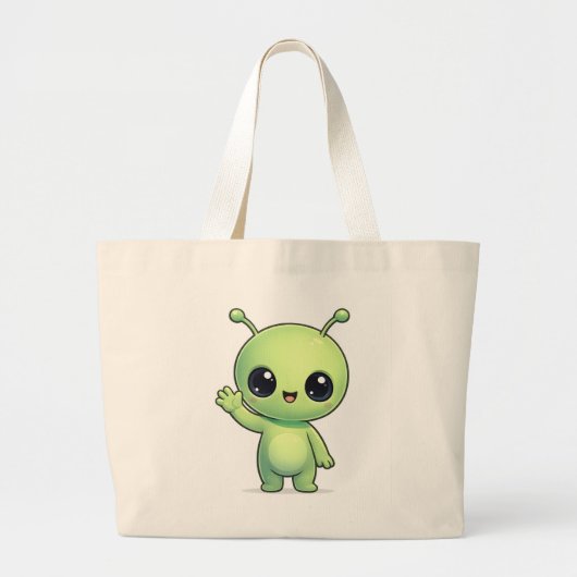 Cute Chibi Green Alien Tote Bag – Kawaii Space Cha (Voorkant)