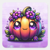 Cute Chibi Halloween Pompoen Vierkante Sticker (Voorkant)