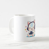 Cute Chibi Kat Gaming Koptelefoon Draagbare Consol Koffiemok (Voorkant links)