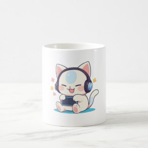 Cute Chibi Kat Gaming Koptelefoon Draagbare Consol Koffiemok