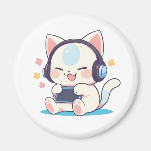 Cute Chibi Kat Gaming Koptelefoon Draagbare Consol Magneet (Voorkant)