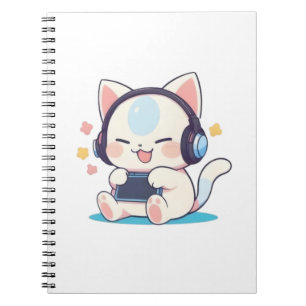 Cute Chibi Kat Gaming Koptelefoon Draagbare Consol Notitieboek