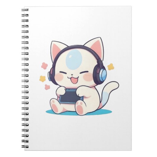 Cute Chibi Kat Gaming Koptelefoon Draagbare Consol Notitieboek (Voorkant)