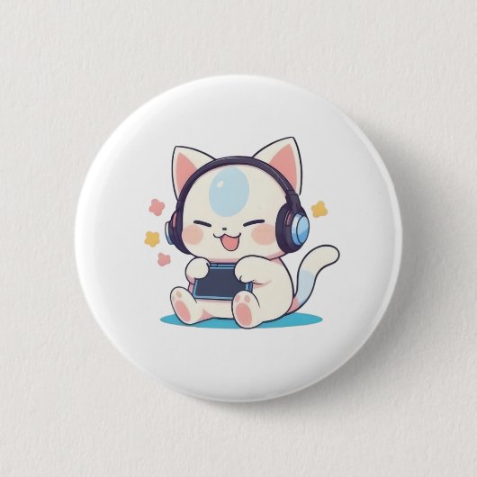Cute Chibi Kat Gaming Koptelefoon Draagbare Consol Ronde Button 5,7 Cm (Voorkant)