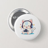 Cute Chibi Kat Gaming Koptelefoon Draagbare Consol Ronde Button 5,7 Cm (Voorkant /achterkant)