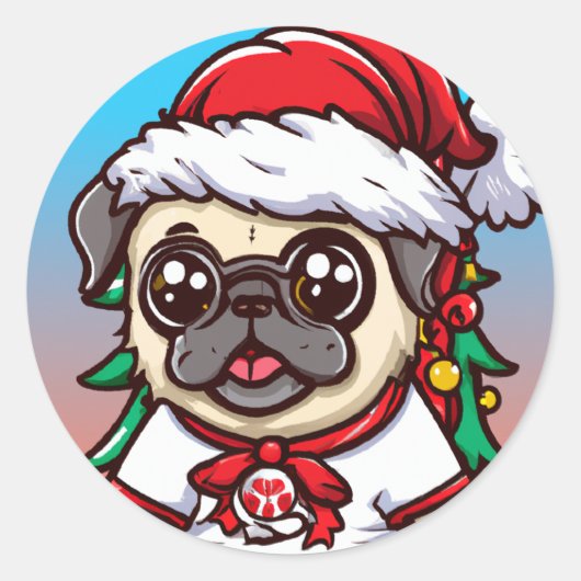 Cute Chibi Kawaii Dog Kerst sticker (Voorkant)