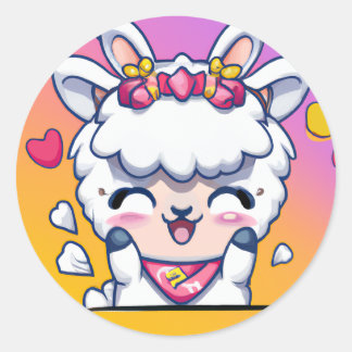 Cute Chibi Kawaii Llama Love Sunset Ronde Sticker