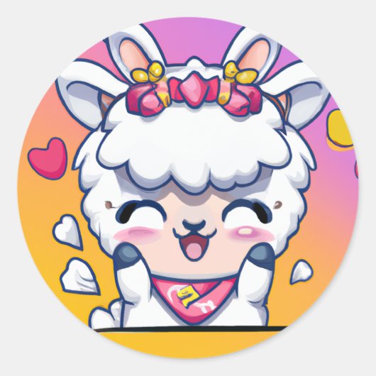 Cute Chibi Kawaii Llama Love Sunset Ronde Sticker (Voorkant)