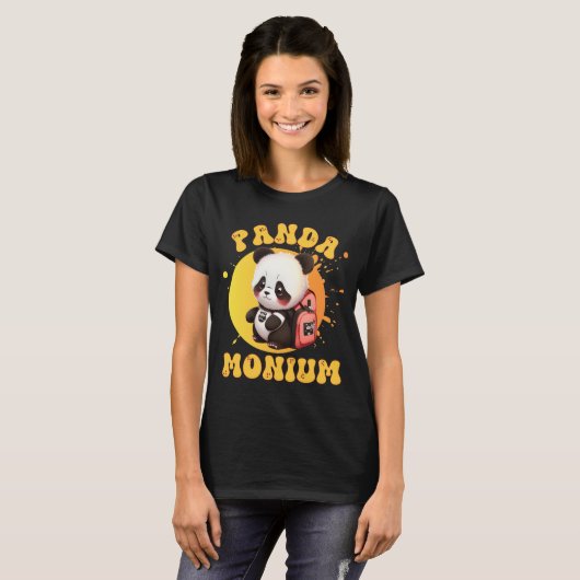 Cute Chibi Kawaii Panda Name School Year On Back B T-shirt (Voorkant volledig)