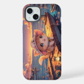 Cute Chibi Kitten at the Harbor Sunset – Whimsical iPhone Hoesje (Achterkant)