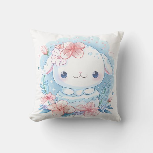 Cute Chibi Konijn Illustratie Kussen (Voorkant)