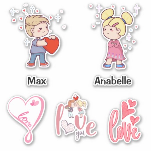 Cute Chibi koppel aanpasbare naamliefdescitaten Sticker (Voorkant)