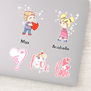 Cute Chibi koppel aanpasbare naamliefdescitaten Sticker