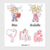 Cute Chibi koppel aanpasbare naamliefdescitaten Sticker (Vel)