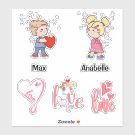 Cute Chibi koppel aanpasbare naamliefdescitaten Sticker