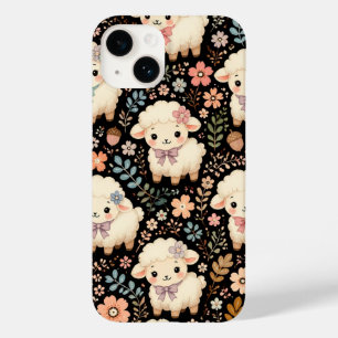 Cute Chibi Lammetje Bloemmotief Cottagecore Case-Mate iPhone 14 Hoesje