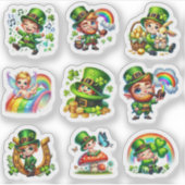 Cute Chibi Leprechaun Lucky Shamrock Set Sticker (Voorkant)