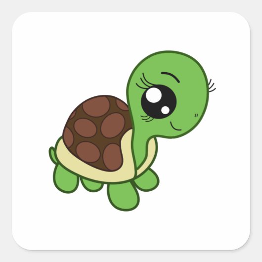 Cute Chibi make-up Turtle Girl Kawaii Vierkante Sticker (Voorkant)
