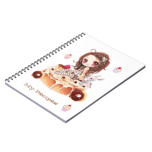 Cute chibi meisje dat op een delicatesse kaneelbun notitieboek (Linkerzijde)