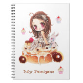Cute chibi meisje dat op een delicatesse kaneelbun notitieboek (Voorkant)