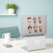 Cute Chibi Meisje Sticker Sheet – Gesloten Ogen Po (Laptop op bureau)