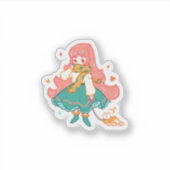 Cute Chibi Pastel Anime Girl with Cat Vinyl Sticker (Voorkant)