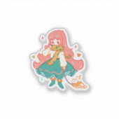 Cute Chibi Pastel Anime Girl with Cat Vinyl  Sticker (Voorkant)