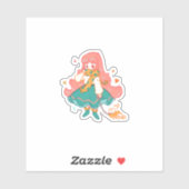 Cute Chibi Pastel Anime Girl with Cat Vinyl  Sticker (Vel)