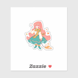 Cute Chibi Pastel Anime Meisje met Kat Vinyl Sticker
