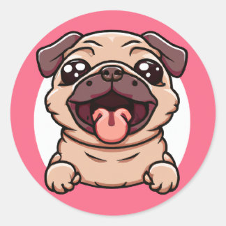 Cute Chibi Pug die door de hal wordt uitgestoten Ronde Sticker