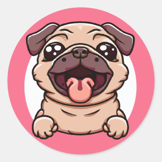 Cute Chibi Pug die door de hal wordt uitgestoten Ronde Sticker (Voorkant)