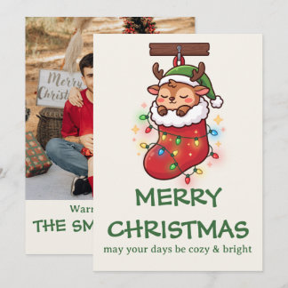 Cute Chibi Rendier Kousen Kerst Foto Kaart