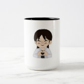 Cute Chibi Self-Portrait with Heart Hands Mug Tweekleurige Koffiemok (Center)