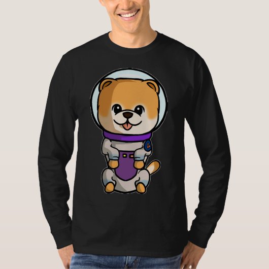 Cute Chibi Space Dog Pomeranian Puppy Posing T-shirt (Voorkant)