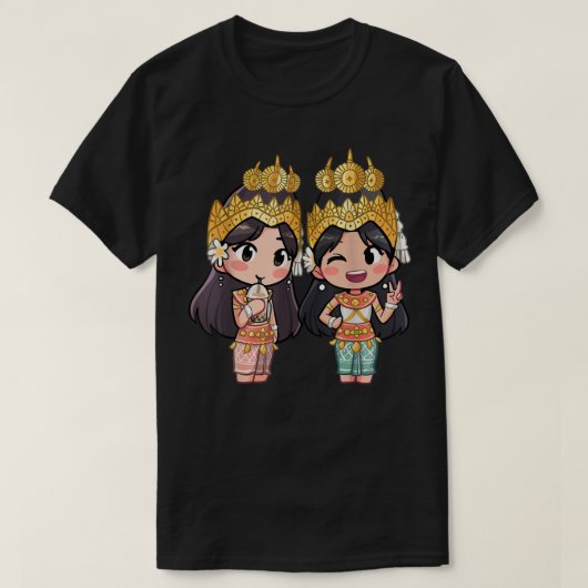 Cute Chibi Style Cambodian Khmer Apsara BFF vriend T-shirt (Design voorkant)