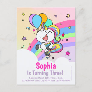 Cute Chibi Unicorn Birthday Aankondigingskaart